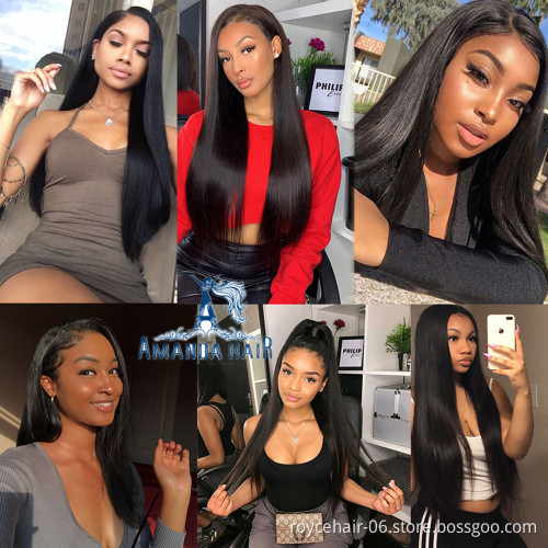Medium Long Length Straight Virgin Remy  Glueless Freestyle Parting 4*4 Lace Front Human Hair Wigs With Baby Hair And Bang